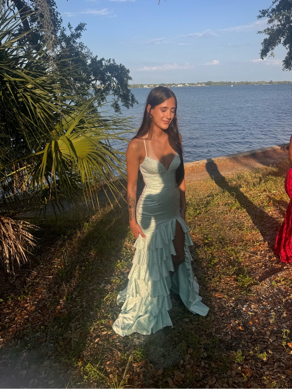 Sherri Hill Mint Green Backless Ruffled Prom Gown - Picture 3 of 6